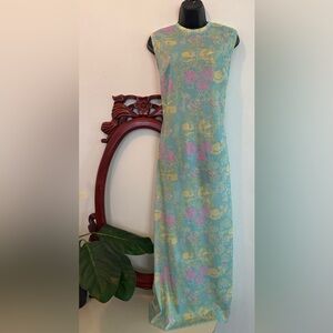 Women’s True Vintage Pastel Floral Flower Power Sleeveless Maxi Dress